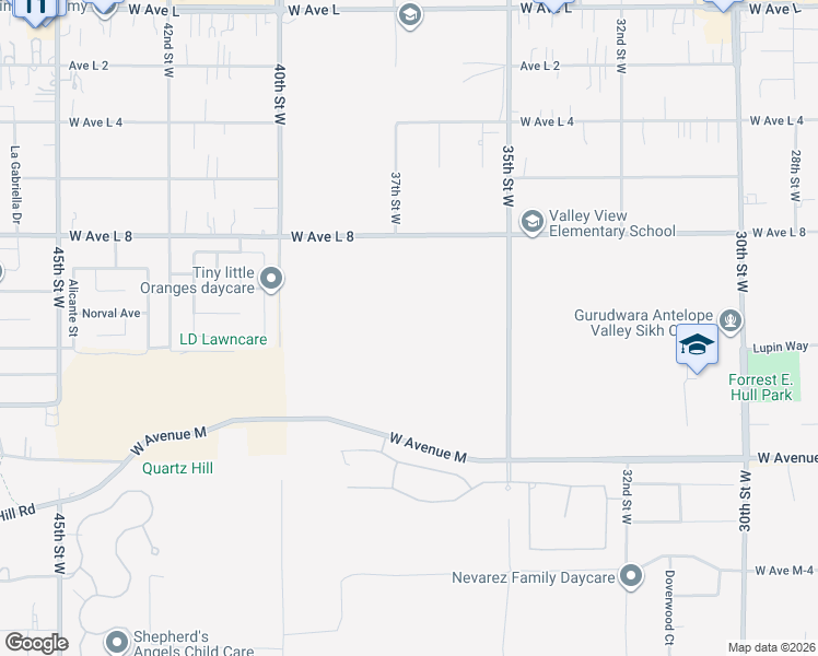 map of restaurants, bars, coffee shops, grocery stores, and more near 23 West Avenue L8 in Lancaster