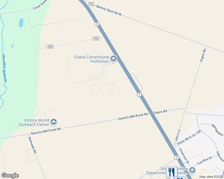 map of restaurants, bars, coffee shops, grocery stores, and more near 708 Tranquil Lane in Bennettsville
