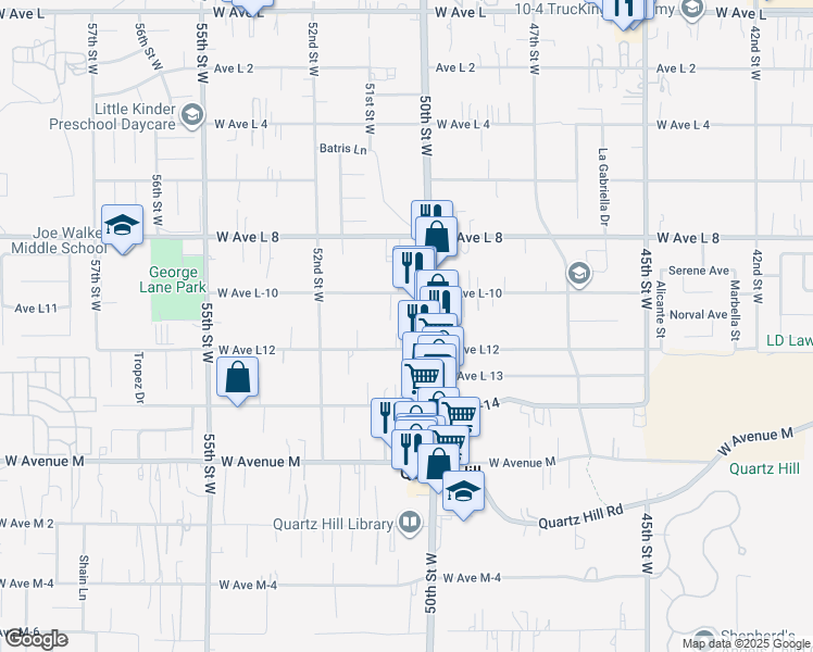 map of restaurants, bars, coffee shops, grocery stores, and more near in Quartz Hill