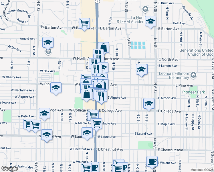 map of restaurants, bars, coffee shops, grocery stores, and more near 736 North G Street in Lompoc