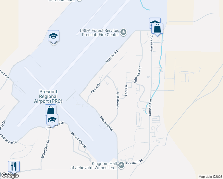 map of restaurants, bars, coffee shops, grocery stores, and more near 2128 Gulfstream in Prescott