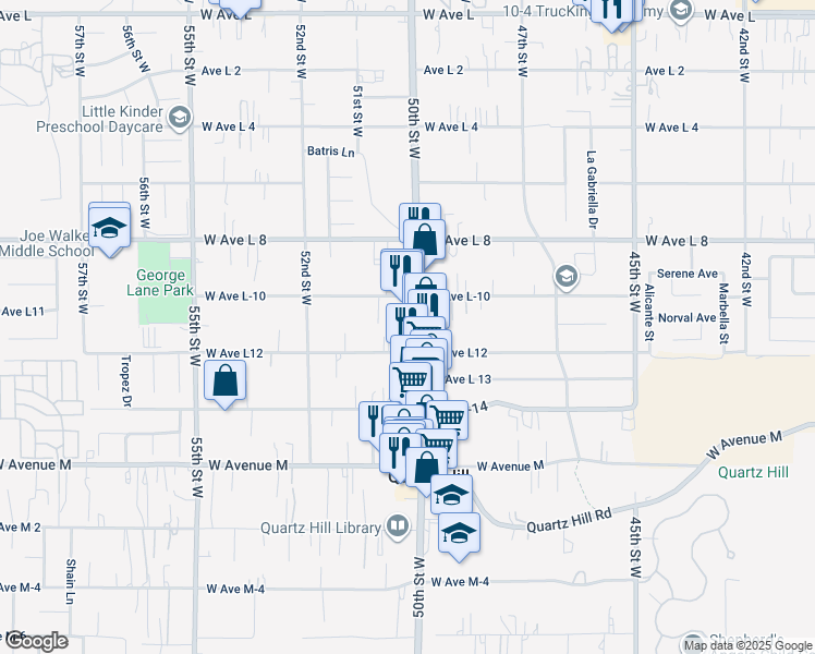 map of restaurants, bars, coffee shops, grocery stores, and more near in Quartz Hill