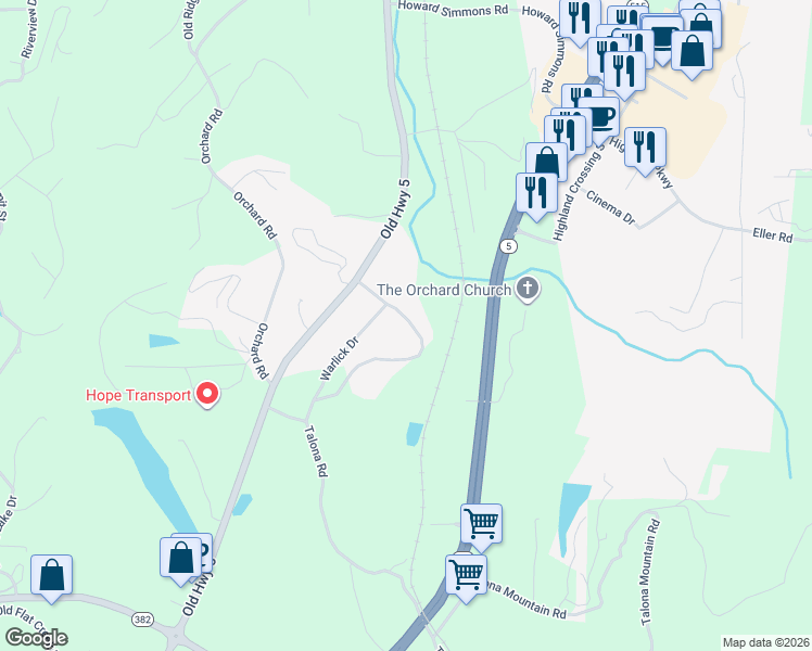map of restaurants, bars, coffee shops, grocery stores, and more near 126 Warlick Circle in Ellijay