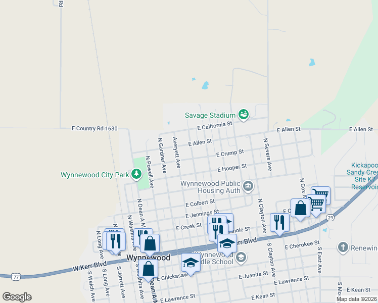 map of restaurants, bars, coffee shops, grocery stores, and more near 808 North Taylor Avenue in Wynnewood