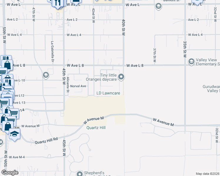 map of restaurants, bars, coffee shops, grocery stores, and more near 4113 Glacier Place in Quartz Hill