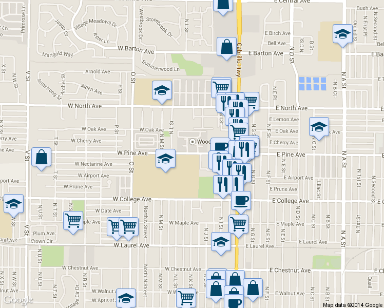 map of restaurants, bars, coffee shops, grocery stores, and more near 800 North L Street in Lompoc
