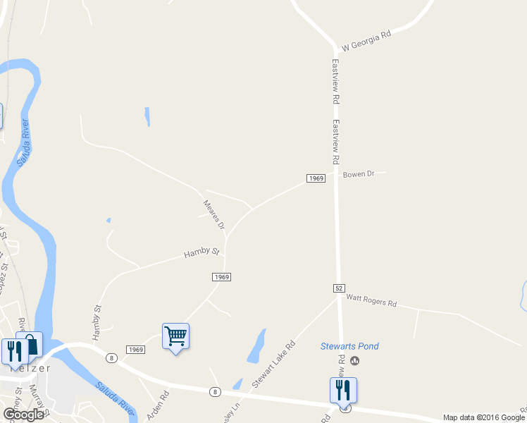map of restaurants, bars, coffee shops, grocery stores, and more near 428 Old Georgia Road in Pelzer