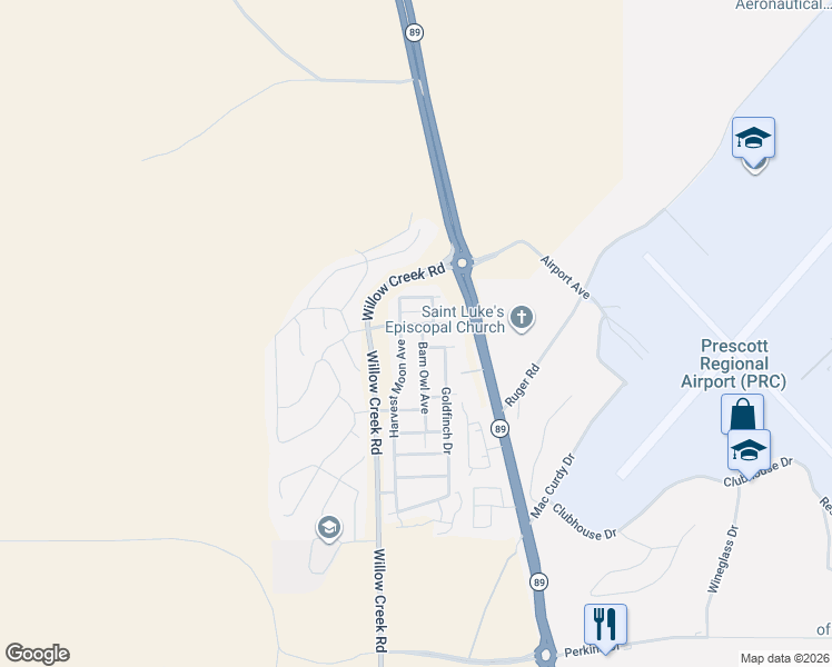 map of restaurants, bars, coffee shops, grocery stores, and more near 6291 Harvest Moon Avenue in Prescott