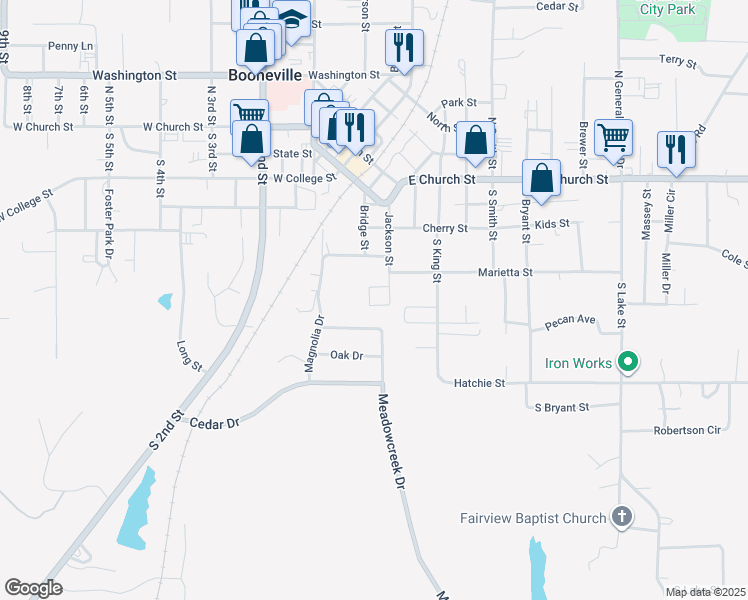 map of restaurants, bars, coffee shops, grocery stores, and more near 19 Starling Creek in Booneville