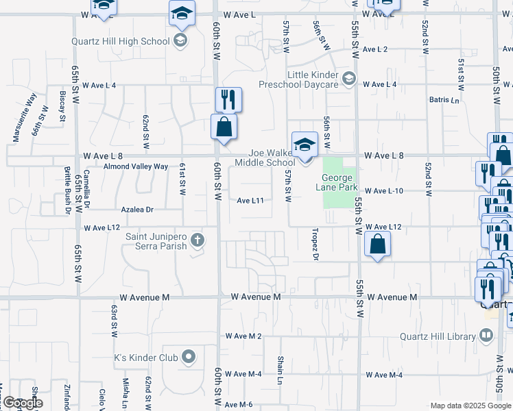 map of restaurants, bars, coffee shops, grocery stores, and more near 5853 Travis Paul Drive in Lancaster