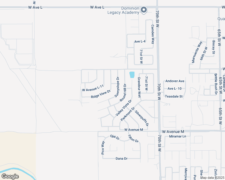 map of restaurants, bars, coffee shops, grocery stores, and more near 42240 Ridge View Drive in Lancaster