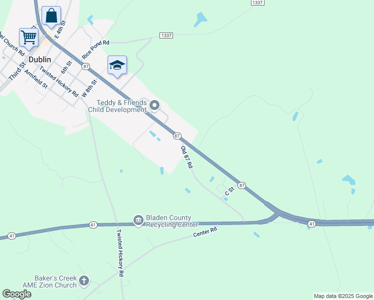 map of restaurants, bars, coffee shops, grocery stores, and more near 132-174 Old State Highway 87 in Elizabethtown
