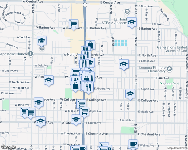 map of restaurants, bars, coffee shops, grocery stores, and more near 736 North G Street in Lompoc
