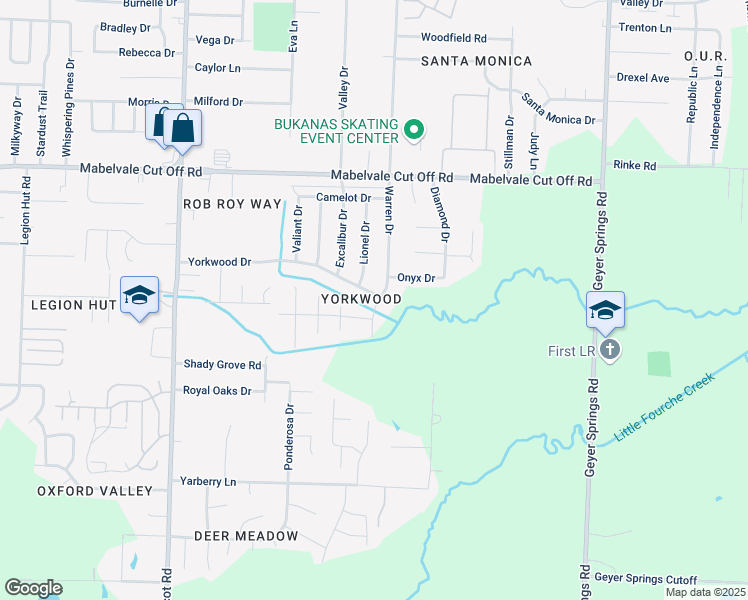 map of restaurants, bars, coffee shops, grocery stores, and more near 6817 Yorkwood Drive in Little Rock