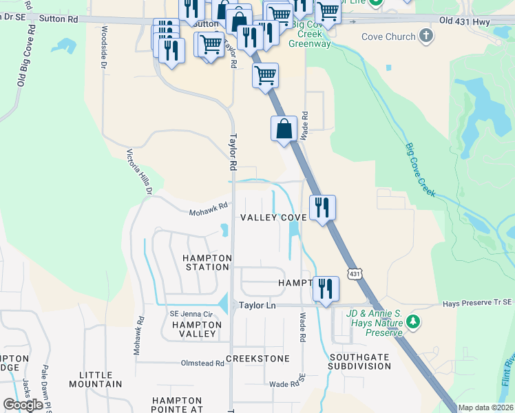 map of restaurants, bars, coffee shops, grocery stores, and more near 6608 Southeast Emmett Drive in Owens Cross Roads