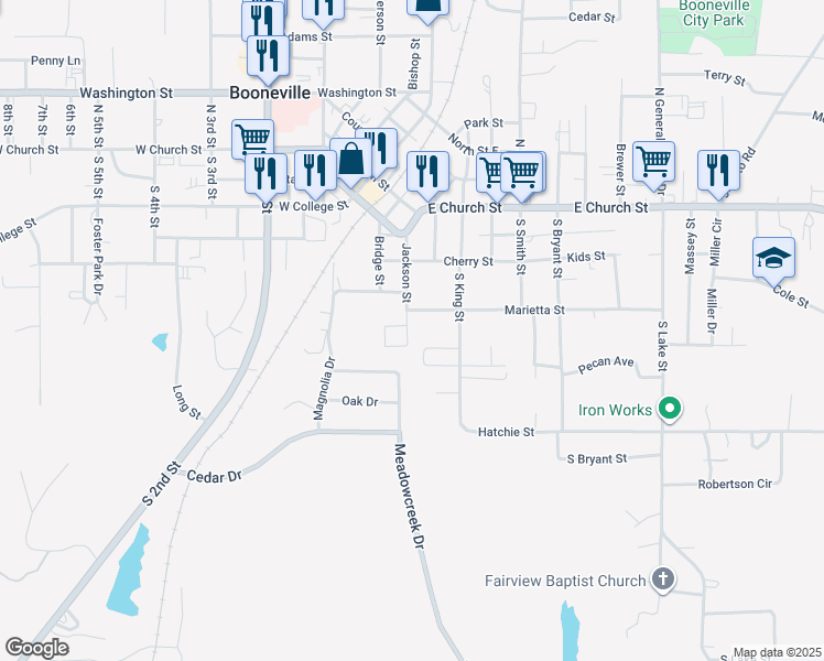 map of restaurants, bars, coffee shops, grocery stores, and more near 19-53 Starling Creek in Booneville