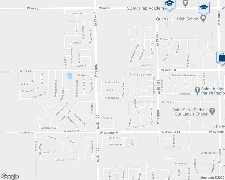 map of restaurants, bars, coffee shops, grocery stores, and more near 6757 Avenue L- 10 in Lancaster