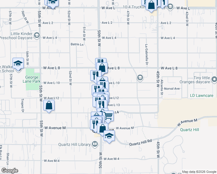 map of restaurants, bars, coffee shops, grocery stores, and more near in Quartz Hill