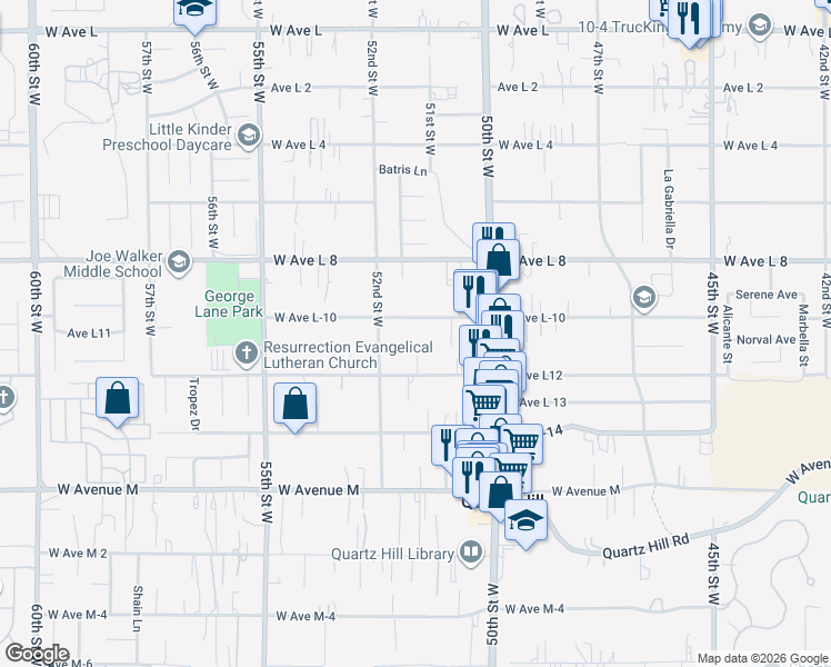 map of restaurants, bars, coffee shops, grocery stores, and more near Avenue in Los Angeles County