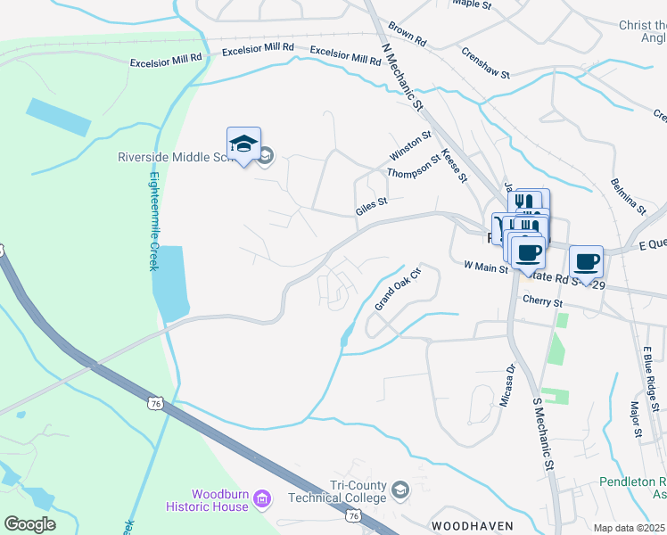 map of restaurants, bars, coffee shops, grocery stores, and more near 162 Heritage Place Drive in Pendleton