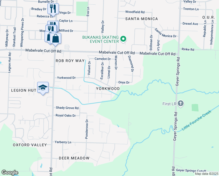 map of restaurants, bars, coffee shops, grocery stores, and more near 6817 Yorkwood Drive in Little Rock