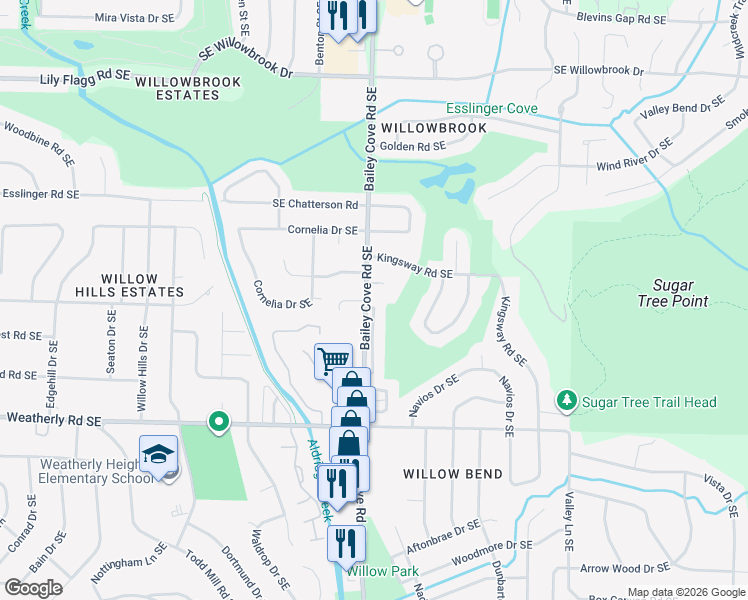 map of restaurants, bars, coffee shops, grocery stores, and more near 8821 Tacoma Trail Southeast in Huntsville