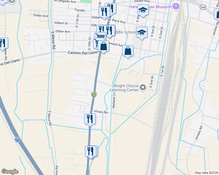 map of restaurants, bars, coffee shops, grocery stores, and more near 613 Anthony Drive in Belen