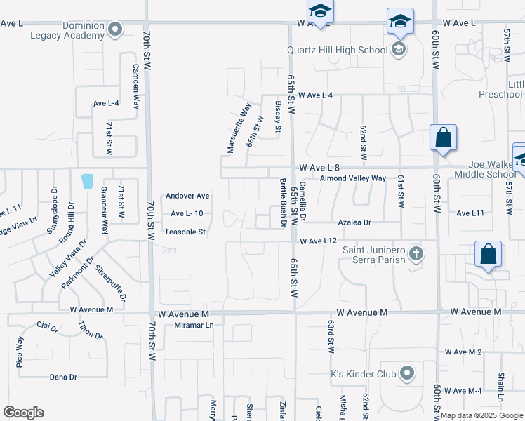 map of restaurants, bars, coffee shops, grocery stores, and more near 6553 Highbluff Way in Lancaster