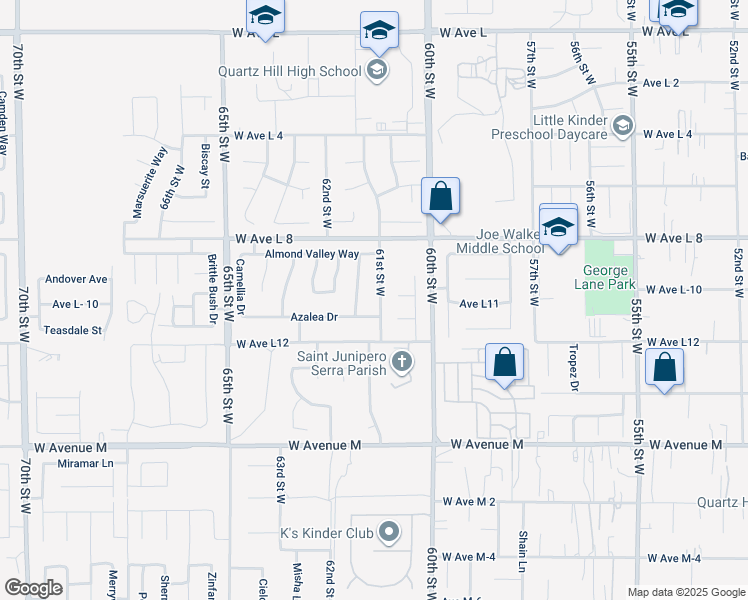 map of restaurants, bars, coffee shops, grocery stores, and more near 42315 61st Street West in Quartz Hill
