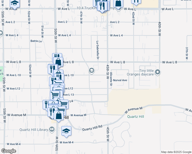 map of restaurants, bars, coffee shops, grocery stores, and more near 4546 Meadow Place in Lancaster