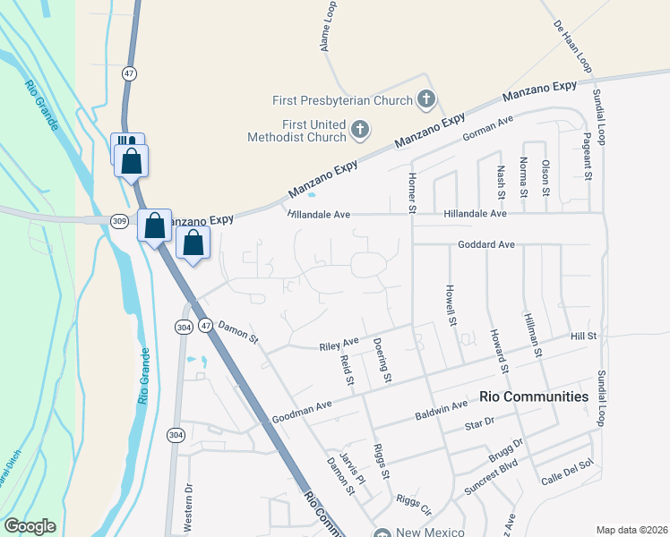 map of restaurants, bars, coffee shops, grocery stores, and more near 216 Sombrero Loop in Belen