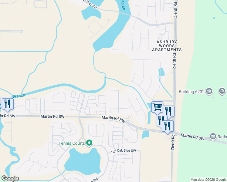 map of restaurants, bars, coffee shops, grocery stores, and more near Nature Walk Boulevard Southwest in Huntsville