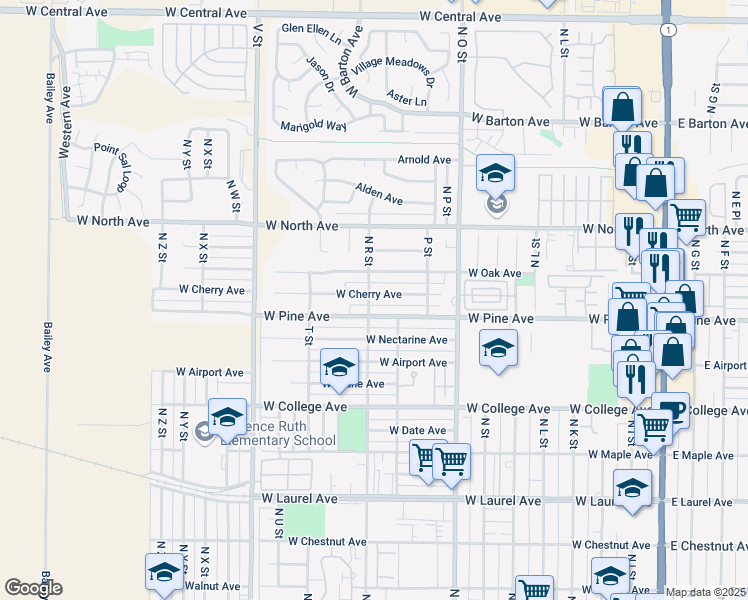map of restaurants, bars, coffee shops, grocery stores, and more near 1020 West Cherry Avenue in Lompoc