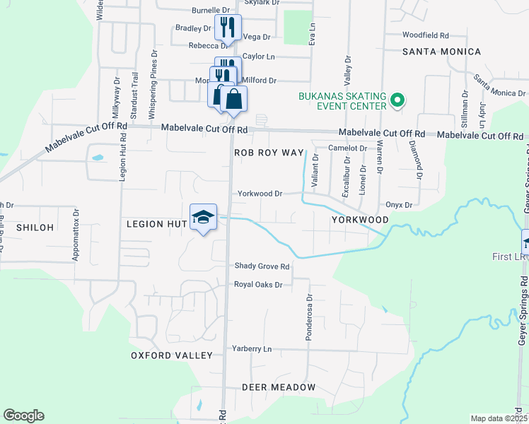 map of restaurants, bars, coffee shops, grocery stores, and more near 7313 Yorkwood Drive in Little Rock