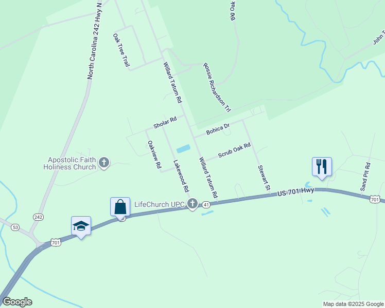 map of restaurants, bars, coffee shops, grocery stores, and more near 253 Willard Tatum Road in Elizabethtown