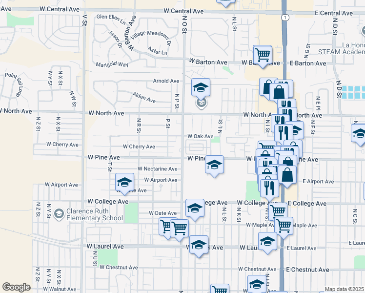 map of restaurants, bars, coffee shops, grocery stores, and more near 816 North O Street in Lompoc
