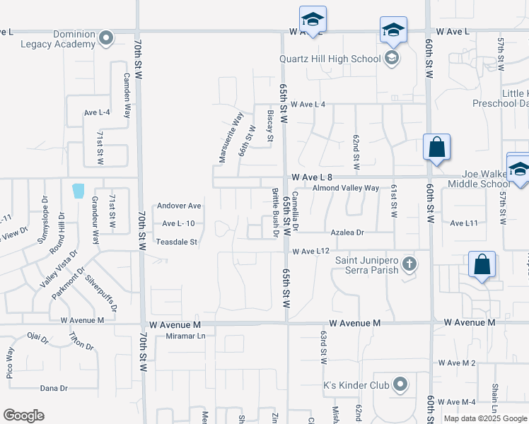 map of restaurants, bars, coffee shops, grocery stores, and more near 6533 West Avenue L-10 in Lancaster