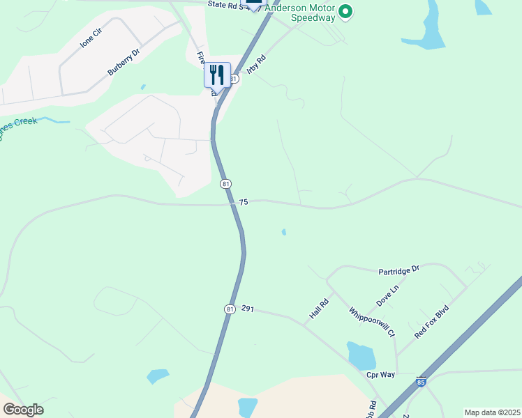 map of restaurants, bars, coffee shops, grocery stores, and more near 1 Cherokee Road in Williamston