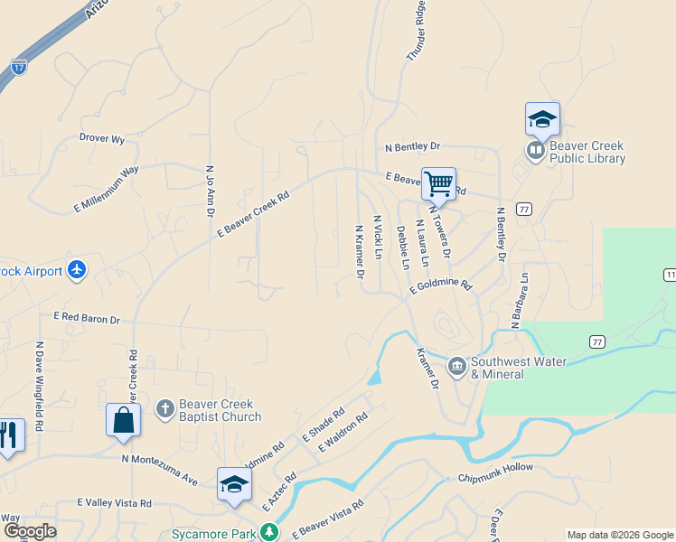 map of restaurants, bars, coffee shops, grocery stores, and more near 5630 North Kramer Drive in Lake Montezuma