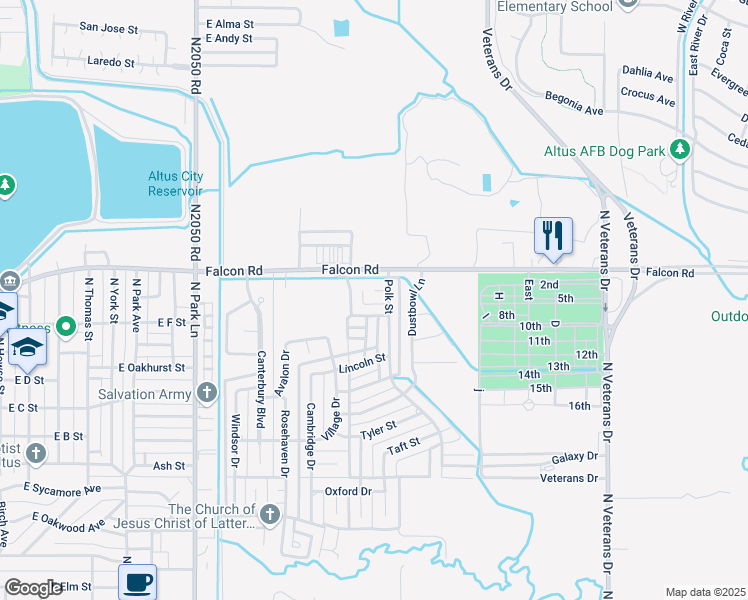 map of restaurants, bars, coffee shops, grocery stores, and more near 1704 Harding Avenue in Altus