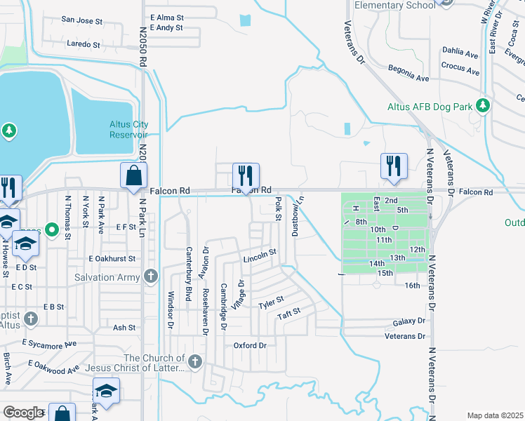 map of restaurants, bars, coffee shops, grocery stores, and more near 1704 Harding Avenue in Altus