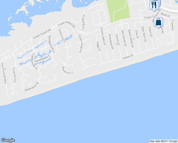 map of restaurants, bars, coffee shops, grocery stores, and more near 9721 Dolphin Ridge Road in Emerald Isle