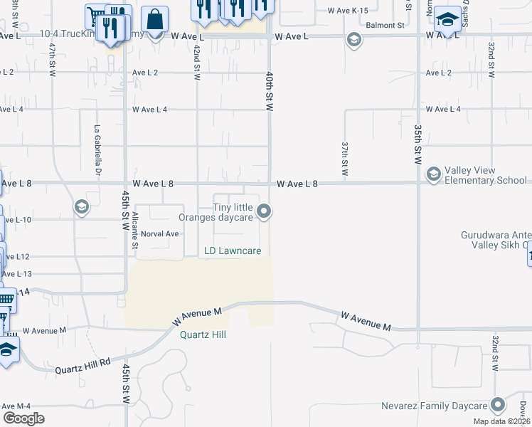 map of restaurants, bars, coffee shops, grocery stores, and more near 4005 Vancouver Lane in Quartz Hill