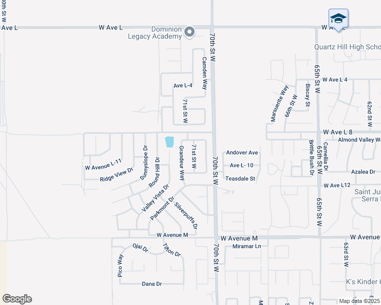 map of restaurants, bars, coffee shops, grocery stores, and more near 42317 71st Street West in Lancaster