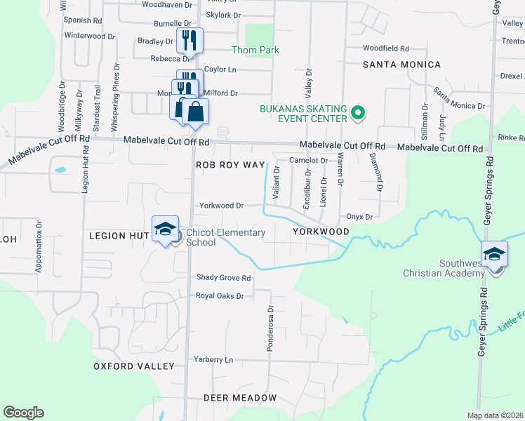 map of restaurants, bars, coffee shops, grocery stores, and more near 7209 Yorkwood Drive in Little Rock