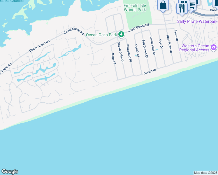 map of restaurants, bars, coffee shops, grocery stores, and more near 9709 Dolphin Ridge Road in Emerald Isle