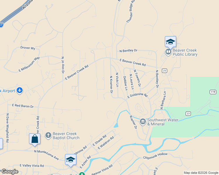 map of restaurants, bars, coffee shops, grocery stores, and more near 5630 North Kramer Drive in Lake Montezuma
