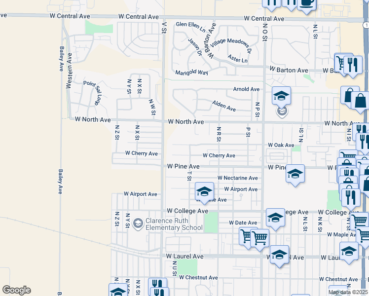 map of restaurants, bars, coffee shops, grocery stores, and more near 1317 West Cherry Avenue in Lompoc