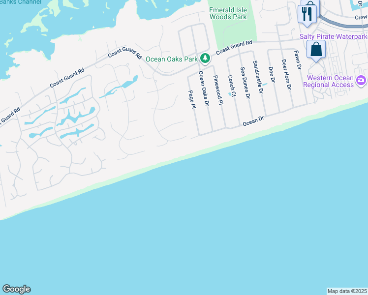 map of restaurants, bars, coffee shops, grocery stores, and more near 9709 Dolphin Ridge Road in Emerald Isle
