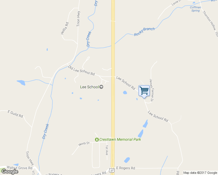 map of restaurants, bars, coffee shops, grocery stores, and more near 70 Ramey Lane in LaFayette